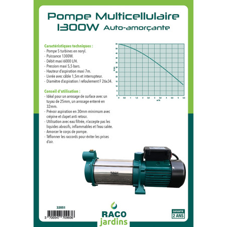 Pompe multicellulaire 1300W auto-amorçante