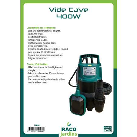 Vide cave plastique 400W eau chargée (58013/DP-400)